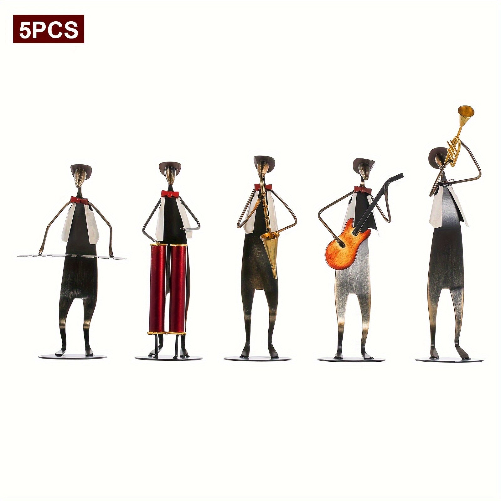 5pcs Western Music Band Metal Sculptures - Hand-Painted Retro Cowboy Band with Trumpet, Drum, Piano, Guitar & Saxophone Player - Miniature Musicians for, Wedding Table Centerpiece, Birthday\u002FChristmas Gift Suitable for Music Lovers