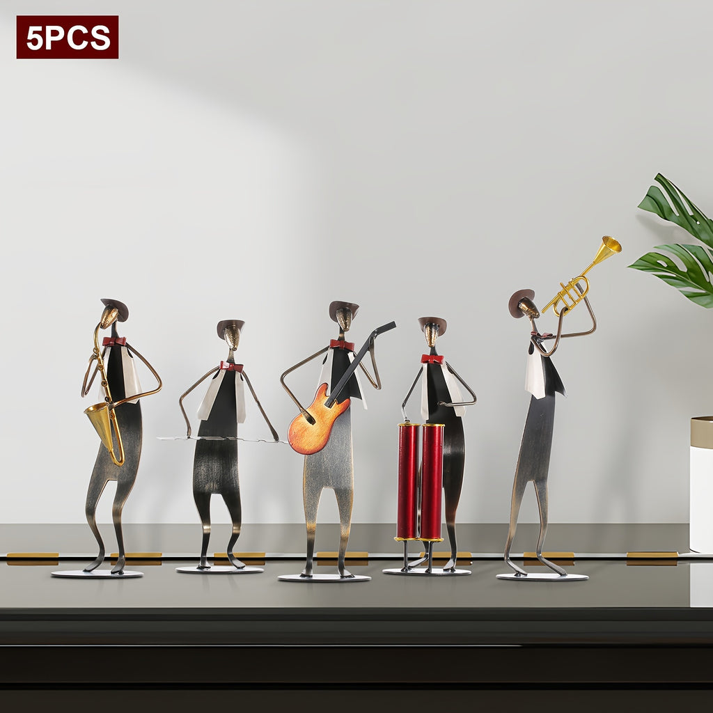 5pcs Western Music Band Metal Sculptures - Hand-Painted Retro Cowboy Band with Trumpet, Drum, Piano, Guitar & Saxophone Player - Miniature Musicians for, Wedding Table Centerpiece, Birthday\u002FChristmas Gift Suitable for Music Lovers