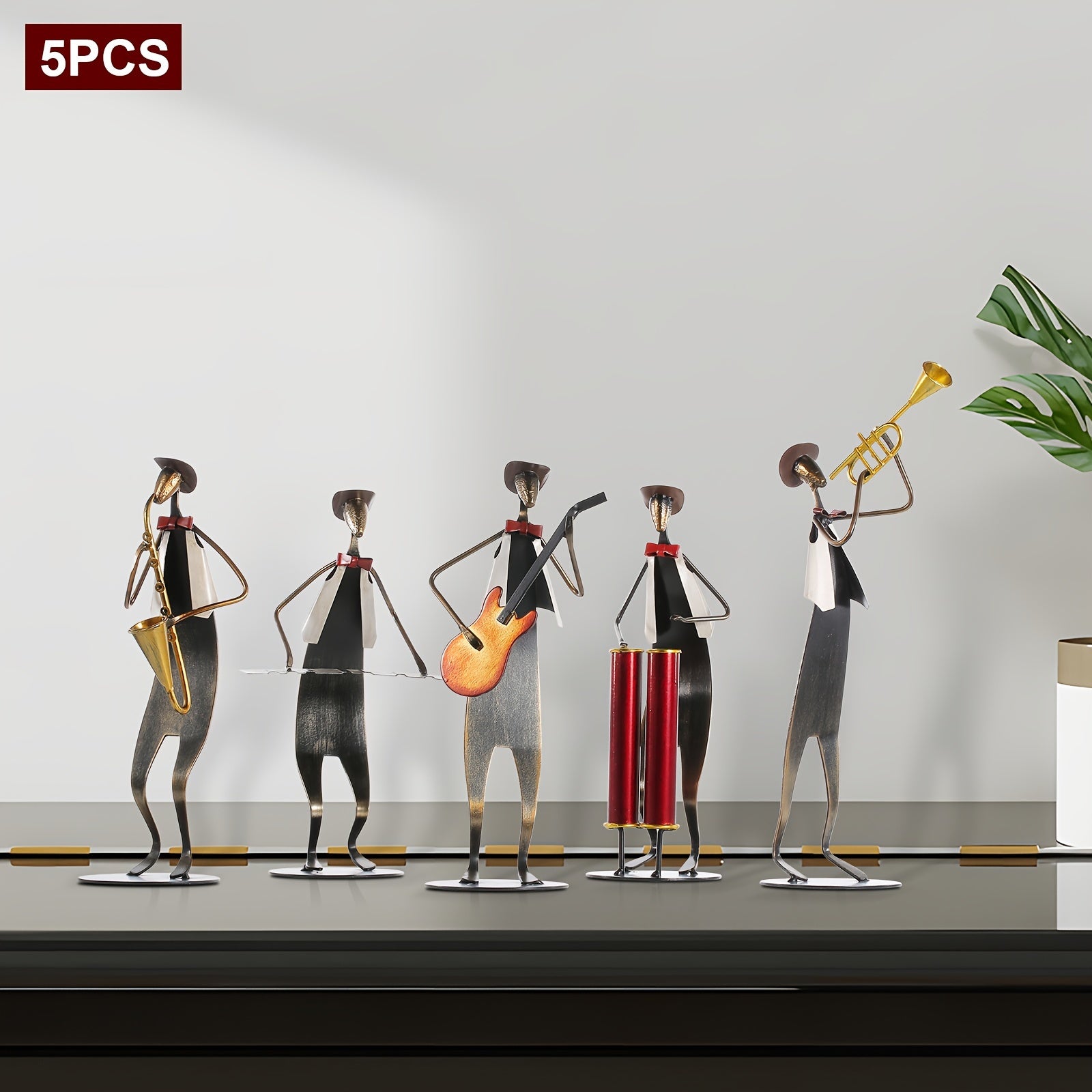 5pcs Western Music Band Metal Sculptures - Hand-Painted Retro Cowboy Band with Trumpet, Drum, Piano, Guitar & Saxophone Player - Miniature Musicians for, Wedding Table Centerpiece, Birthday\u002FChristmas Gift Suitable for Music Lovers