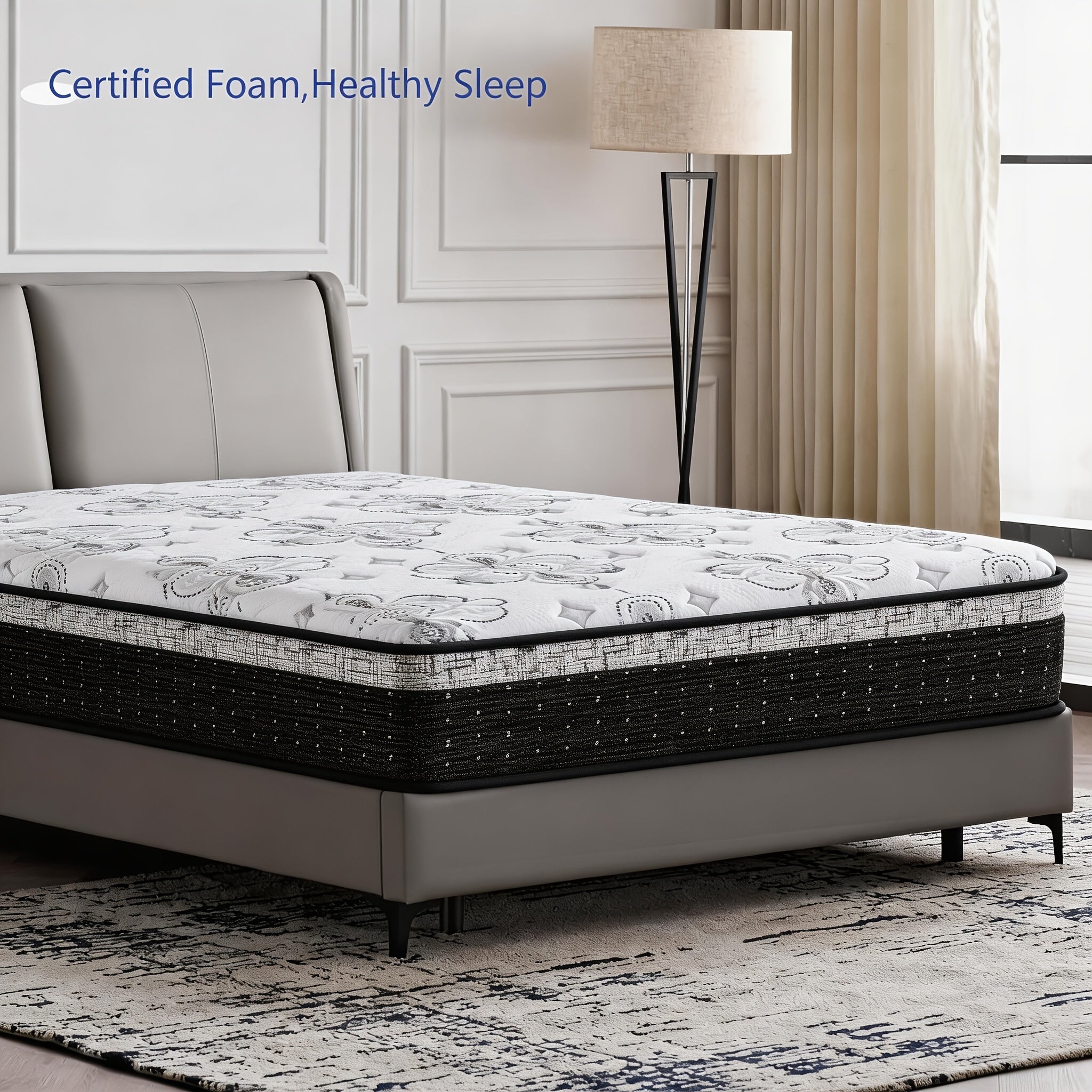 12\u002F14 Inch White Hybrid Mattress with Black Edge, Medium Firmness, Anti-Vibration Springs, 7-Zone High-Resilience Memory Foam for Precise Contouring, Optimal Lumbar Support. Suitable for Home And Hotel