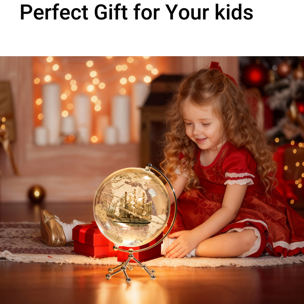7.87inch LED Illuminated Earth Globe with Warm White Light and Metal Stand, Clear Lighted Sphere Featuring Detailed World Map, Premium Desktop, Bookshelf & Home Decoration Gift, Acrylic Construction