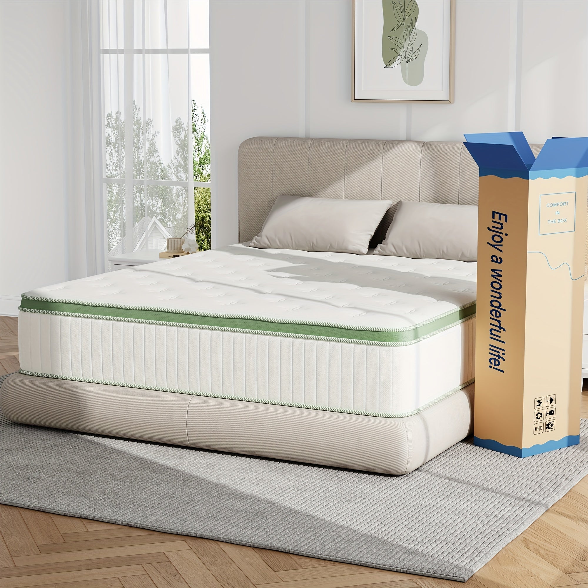 10\u002F12\u002F14 Inch Hybrid Mattress in a Box - Gel Memory Foam & Innerspring Bed with Cooling Technology, Motion Isolation & Edge Support, Medium Firm Euro Top Luxury Layer, Full\u002FQueen\u002FKing Size, Adjustable Base Compatible (No Box Spring
