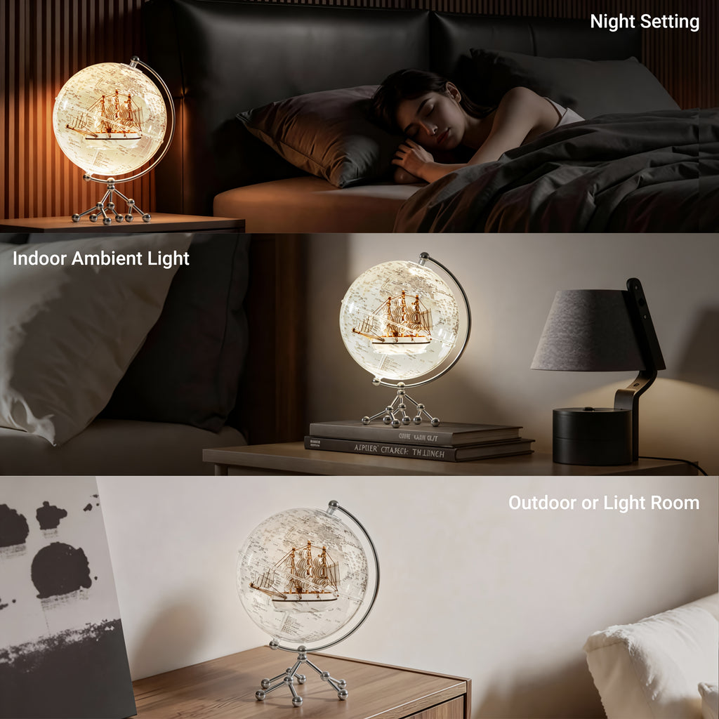 7.87inch LED Illuminated Earth Globe with Warm White Light and Metal Stand, Clear Lighted Sphere Featuring Detailed World Map, Premium Desktop, Bookshelf & Home Decoration Gift, Acrylic Construction