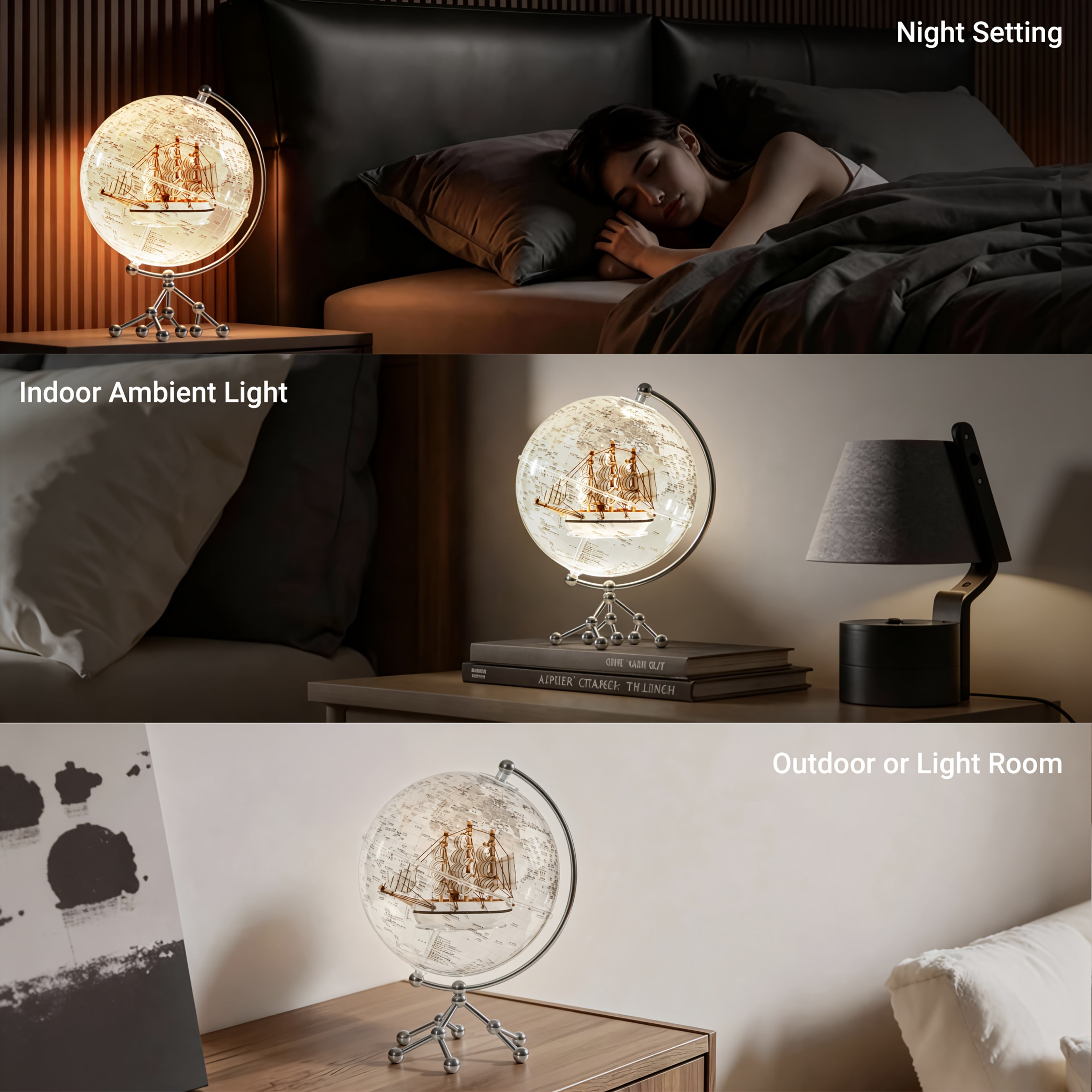 7.87inch LED Illuminated Earth Globe with Warm White Light and Metal Stand, Clear Lighted Sphere Featuring Detailed World Map, Premium Desktop, Bookshelf & Home Decoration Gift, Acrylic Construction