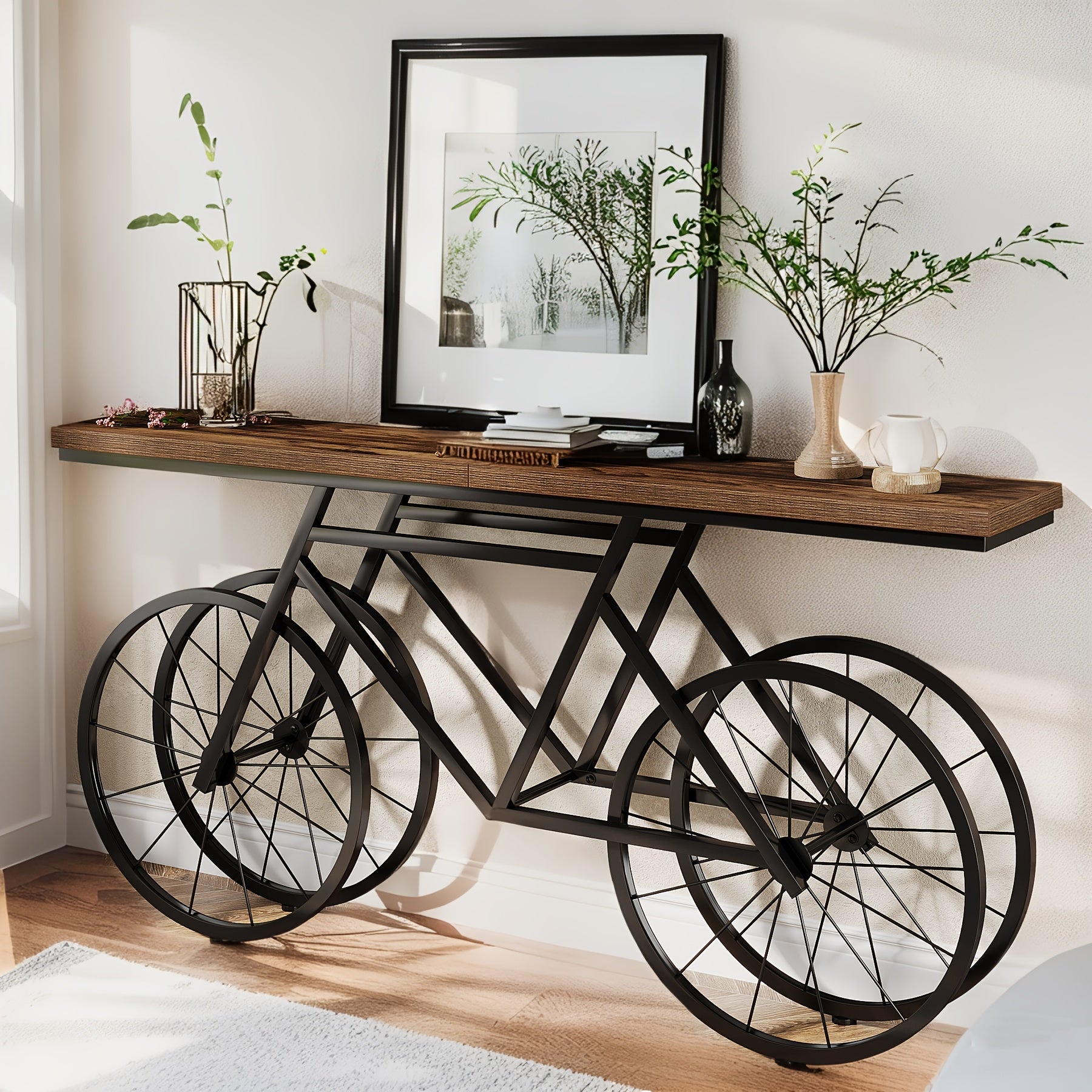 70.86'' Narrow Long Console Table - Modern Contemporary -Shaped Sofa Table with Engineered Wood & Metal Frame, Stain-Resistant Entryway Table Suitable for Hallway, Living Room, Bedroom - Assembly, Space-Saving