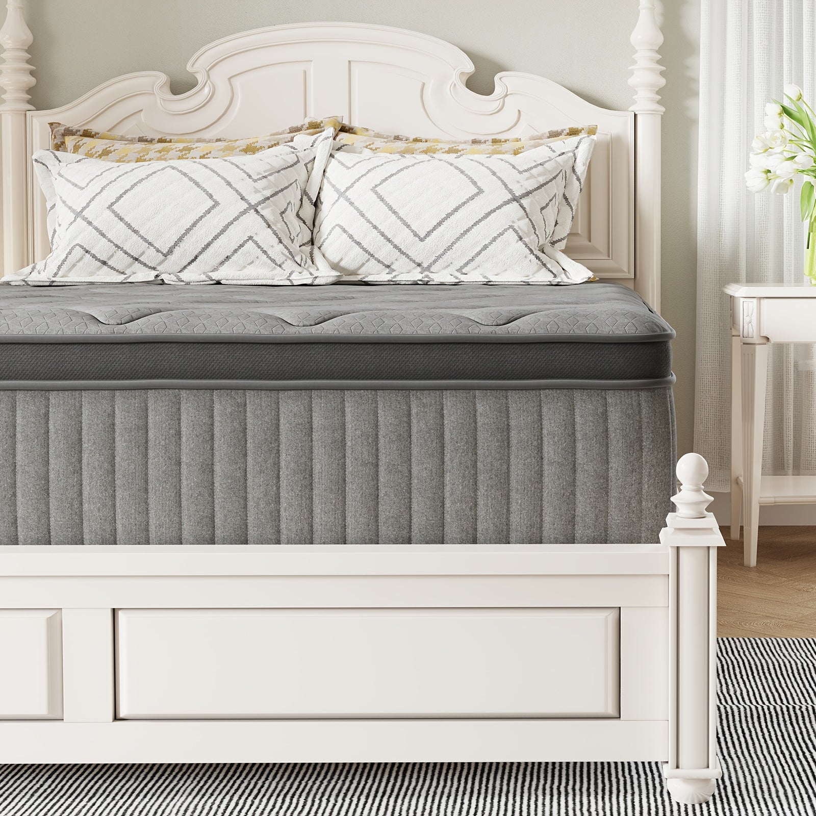 Novilla 8 10 12 14 Inch Pocket Spring Hybrid Foam Mattress, SmartS Coil, Pillow Top Design And Motion Isolation