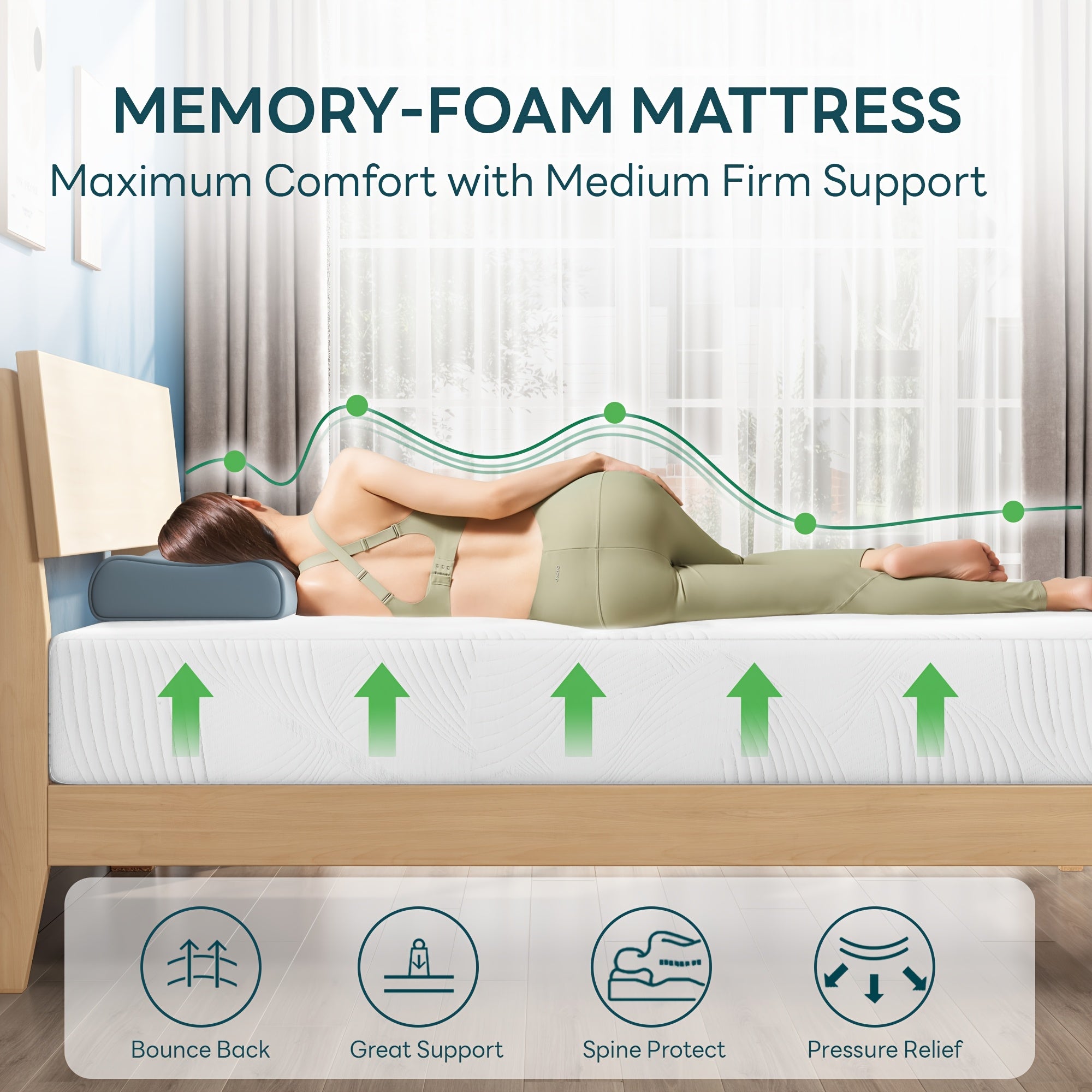 SOGES Green Tea Gel Memory Foam Mattress, a Cooling Gel-Infused Bed in a Box, Available in 10\u002F12 Inch Sizes for Twin, Full, Queen, And King, Featuring a Medium-Firm Feel with a Washable, Breathable Fabric Cover