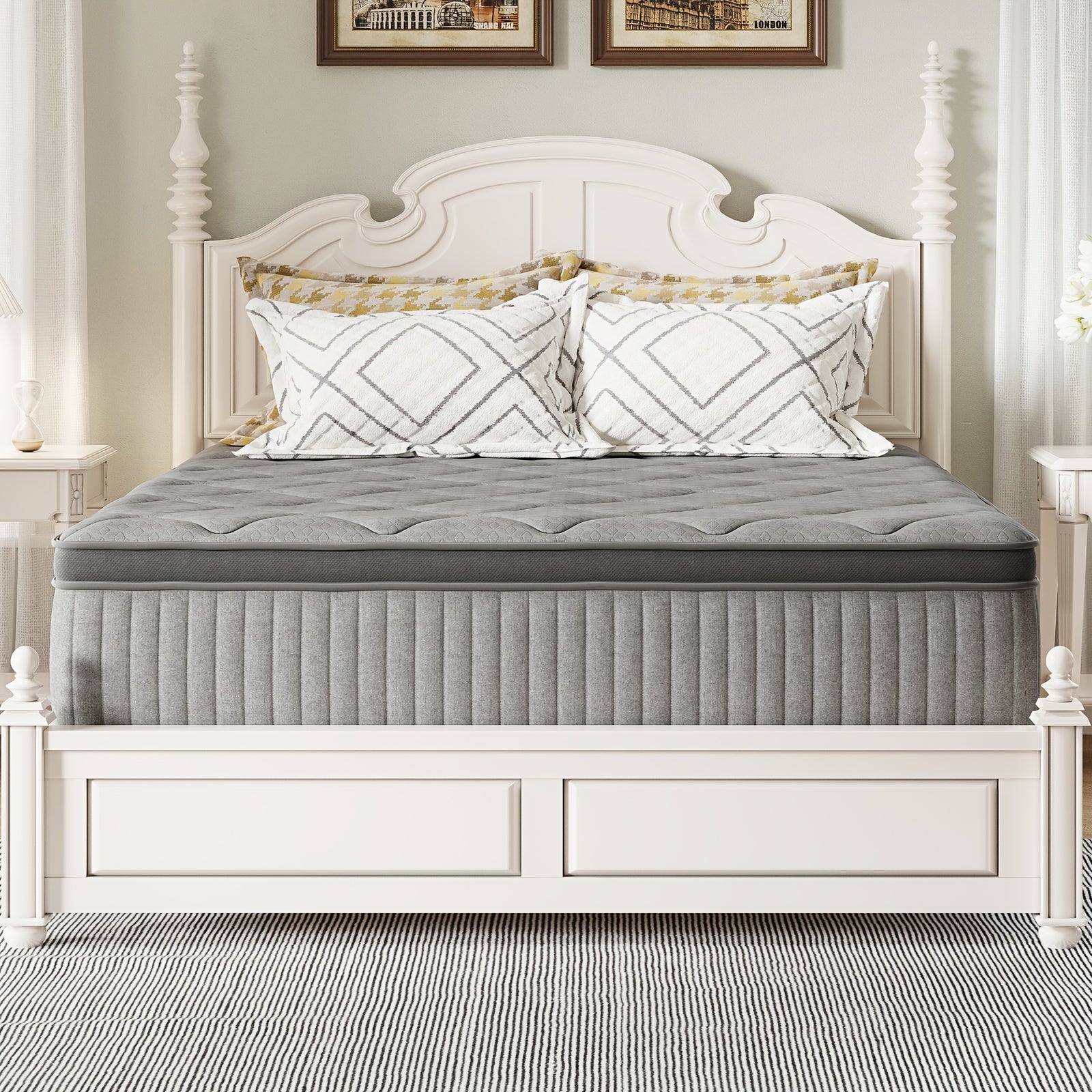 Novilla 8 10 12 14 Inch Pocket Spring Hybrid Foam Mattress, SmartS Coil, Pillow Top Design And Motion Isolation