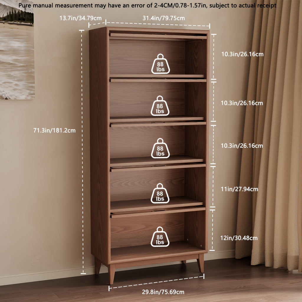: Solid Wood Bookshelf with Glass Doors, Floor-Standing Storage Shelf, Wall-Mounted Narrow Cabinet with Extra Large Capacity, Bedside Bookcase with Storage Space, Christmas Gift, Black Friday Product
