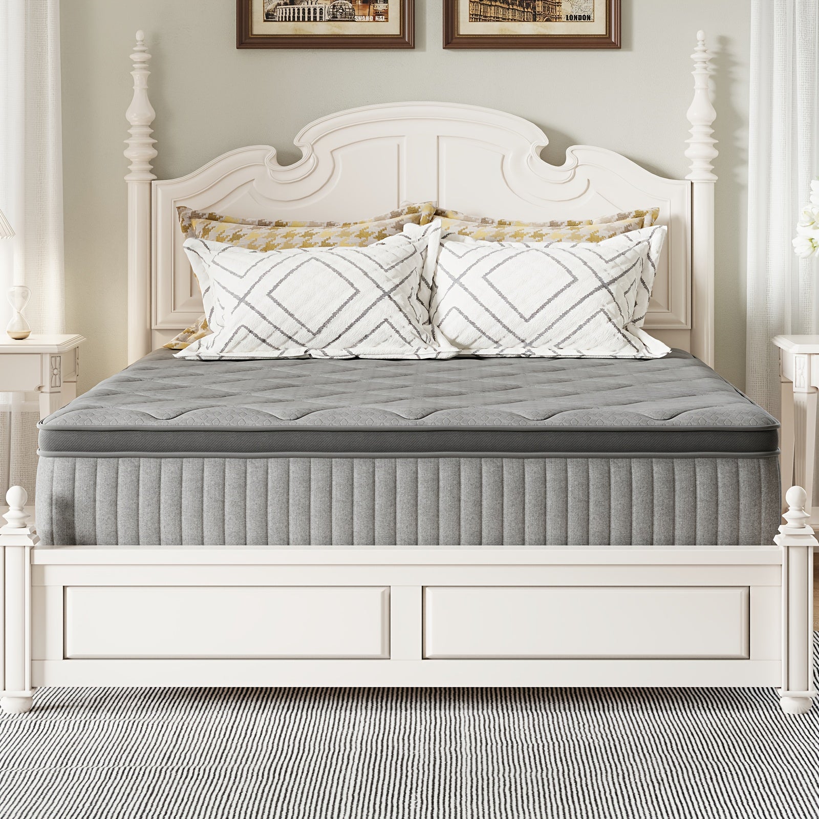 Novilla 8 10 12 14 Inch Pocket Spring Hybrid Foam Mattress, SmartS Coil, Pillow Top Design And Motion Isolation