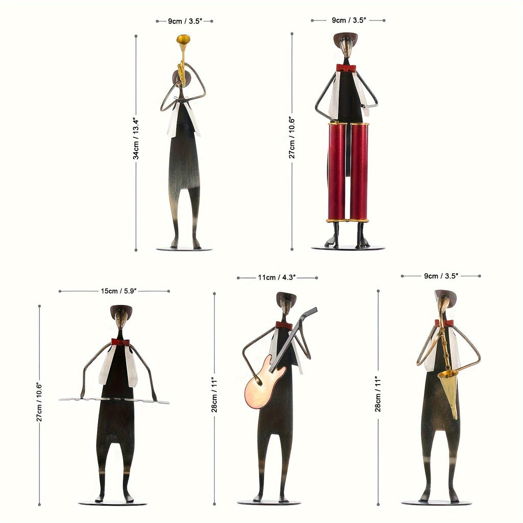 5pcs Western Music Band Metal Sculptures - Hand-Painted Retro Cowboy Band with Trumpet, Drum, Piano, Guitar & Saxophone Player - Miniature Musicians for, Wedding Table Centerpiece, Birthday\u002FChristmas Gift Suitable for Music Lovers