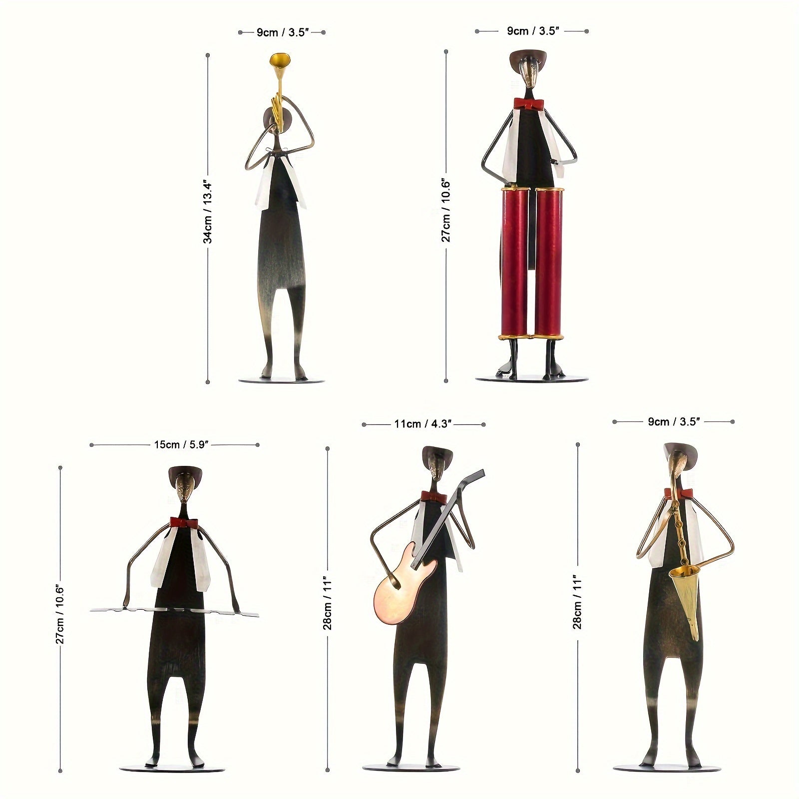 5pcs Western Music Band Metal Sculptures - Hand-Painted Retro Cowboy Band with Trumpet, Drum, Piano, Guitar & Saxophone Player - Miniature Musicians for, Wedding Table Centerpiece, Birthday\u002FChristmas Gift Suitable for Music Lovers