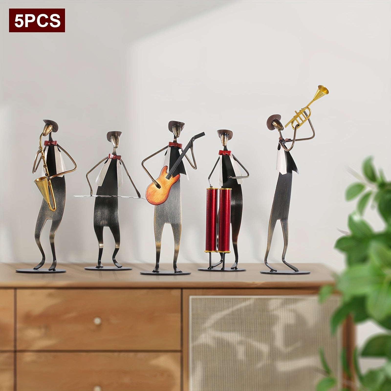 5pcs Western Music Band Metal Sculptures - Hand-Painted Retro Cowboy Band with Trumpet, Drum, Piano, Guitar & Saxophone Player - Miniature Musicians for, Wedding Table Centerpiece, Birthday\u002FChristmas Gift Suitable for Music Lovers