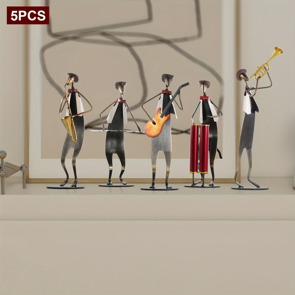 5pcs Western Music Band Metal Sculptures - Hand-Painted Retro Cowboy Band with Trumpet, Drum, Piano, Guitar & Saxophone Player - Miniature Musicians for, Wedding Table Centerpiece, Birthday\u002FChristmas Gift Suitable for Music Lovers