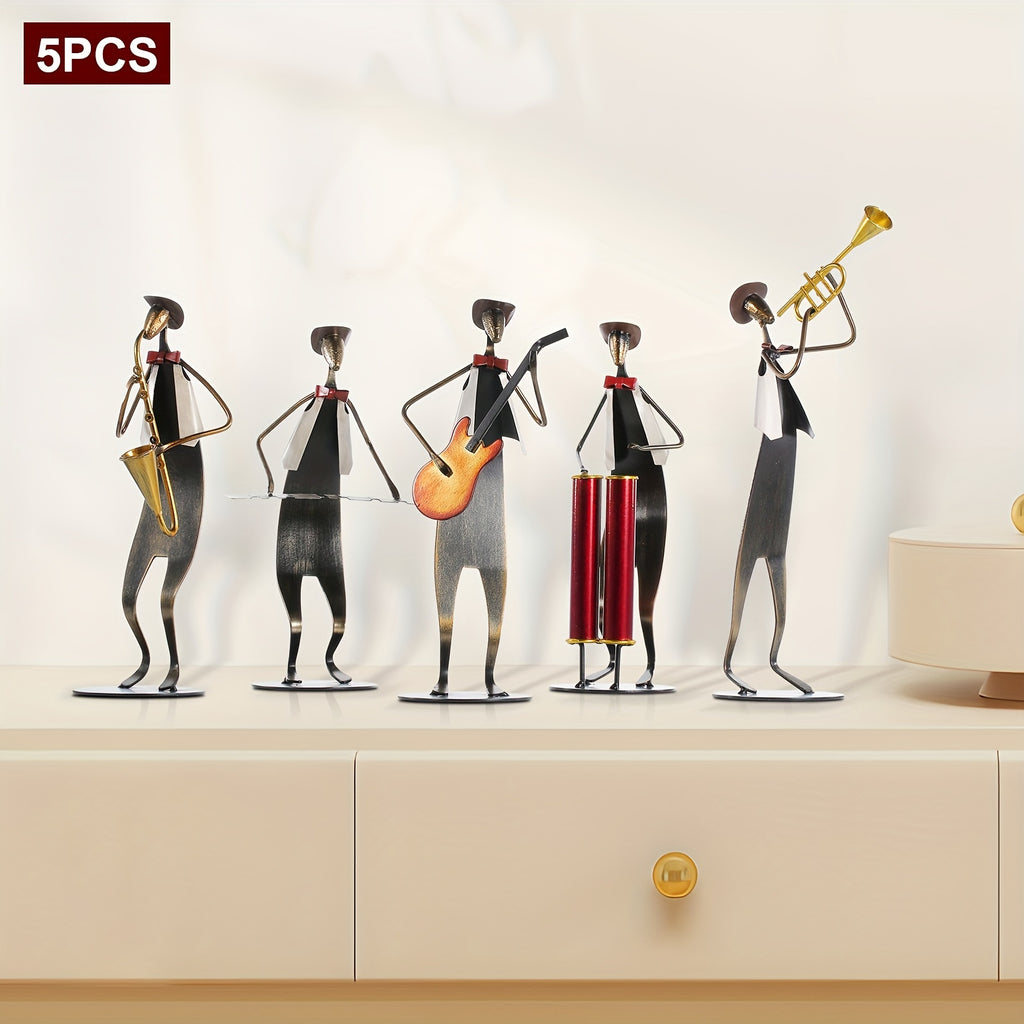 5pcs Western Music Band Metal Sculptures - Hand-Painted Retro Cowboy Band with Trumpet, Drum, Piano, Guitar & Saxophone Player - Miniature Musicians for, Wedding Table Centerpiece, Birthday\u002FChristmas Gift Suitable for Music Lovers