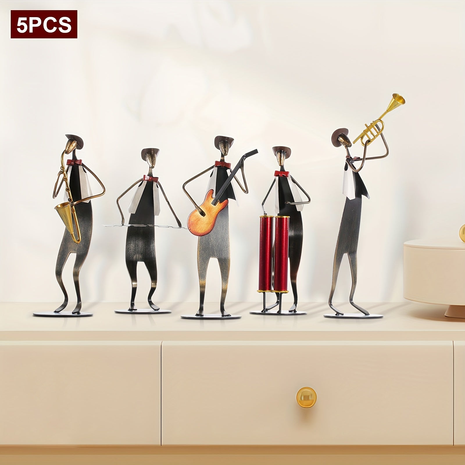 5pcs Western Music Band Metal Sculptures - Hand-Painted Retro Cowboy Band with Trumpet, Drum, Piano, Guitar & Saxophone Player - Miniature Musicians for, Wedding Table Centerpiece, Birthday\u002FChristmas Gift Suitable for Music Lovers