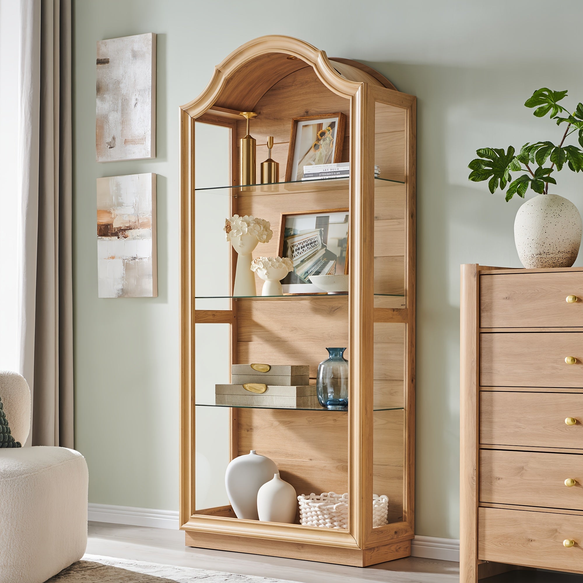 Modern Geometric Bookshelf Modern Geometric 75.9-Inch Tall Slanted Arch Bookshelf | Adjustable Shelves, Triangular Top Wooden Bookcase with Open Display Shelf - Suitable for Living Room