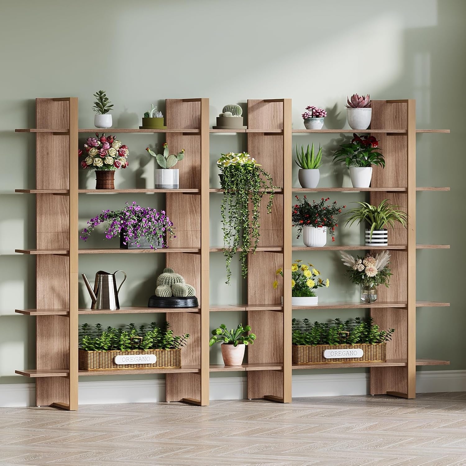 Boho Bookcase 5-Tier Book Shelf, 47 Inches Wide Bookcase | Boho Open Bookshelves Etagere Display Office Shelving Unit for Living Room, Office & Bedroom - Unique Wooden Decor Furniture, Christmas Decorations for Home, Easy Assembly, Mounted Closet Systems