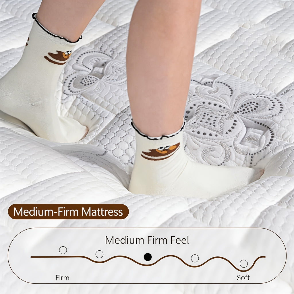 12\u002F14 Inch White Hybrid Mattress with Black Edge, Medium Firmness, Anti-Vibration Springs, 7-Zone High-Resilience Memory Foam for Precise Contouring, Optimal Lumbar Support. Suitable for Home And Hotel