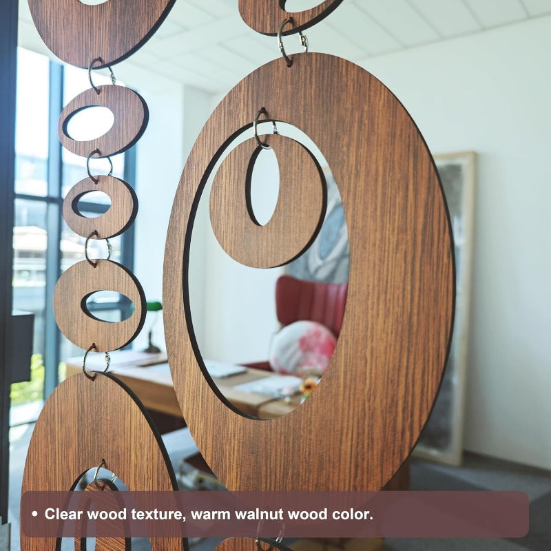 30pcs Mid Century Modern Wall Art Walnut Atomic Ovals | Decorative PVC Room Dividers for Bedroom, Dining, Study | Size 14.2\
