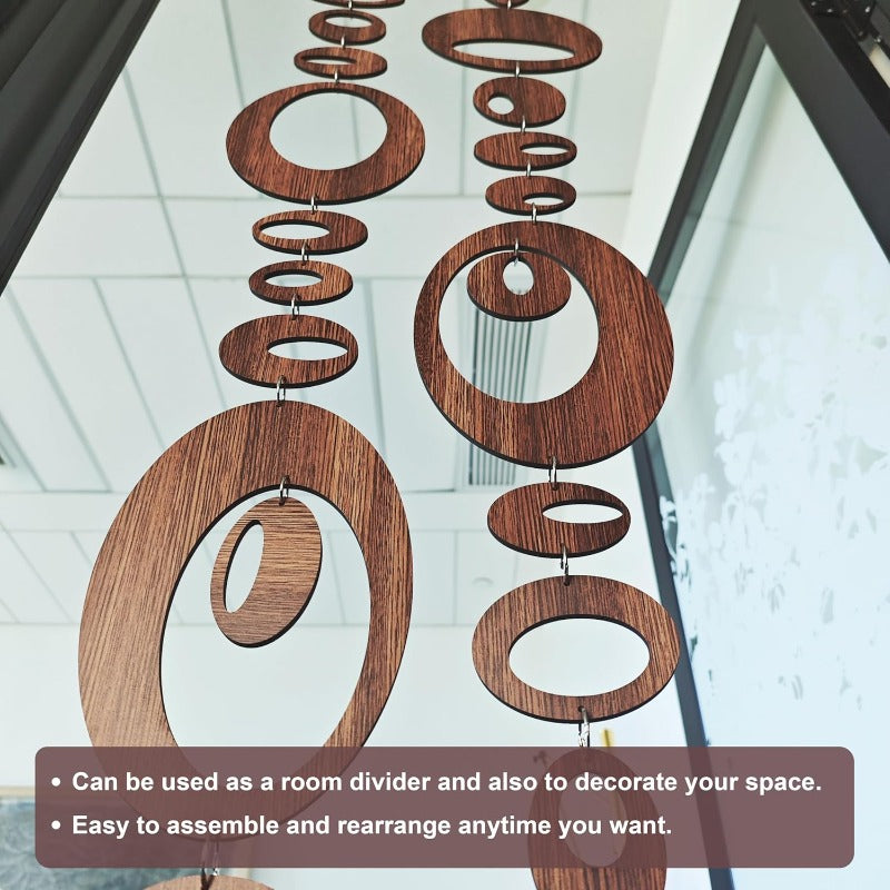 30pcs Mid Century Modern Wall Art Walnut Atomic Ovals | Decorative PVC Room Dividers for Bedroom, Dining, Study | Size 14.2\