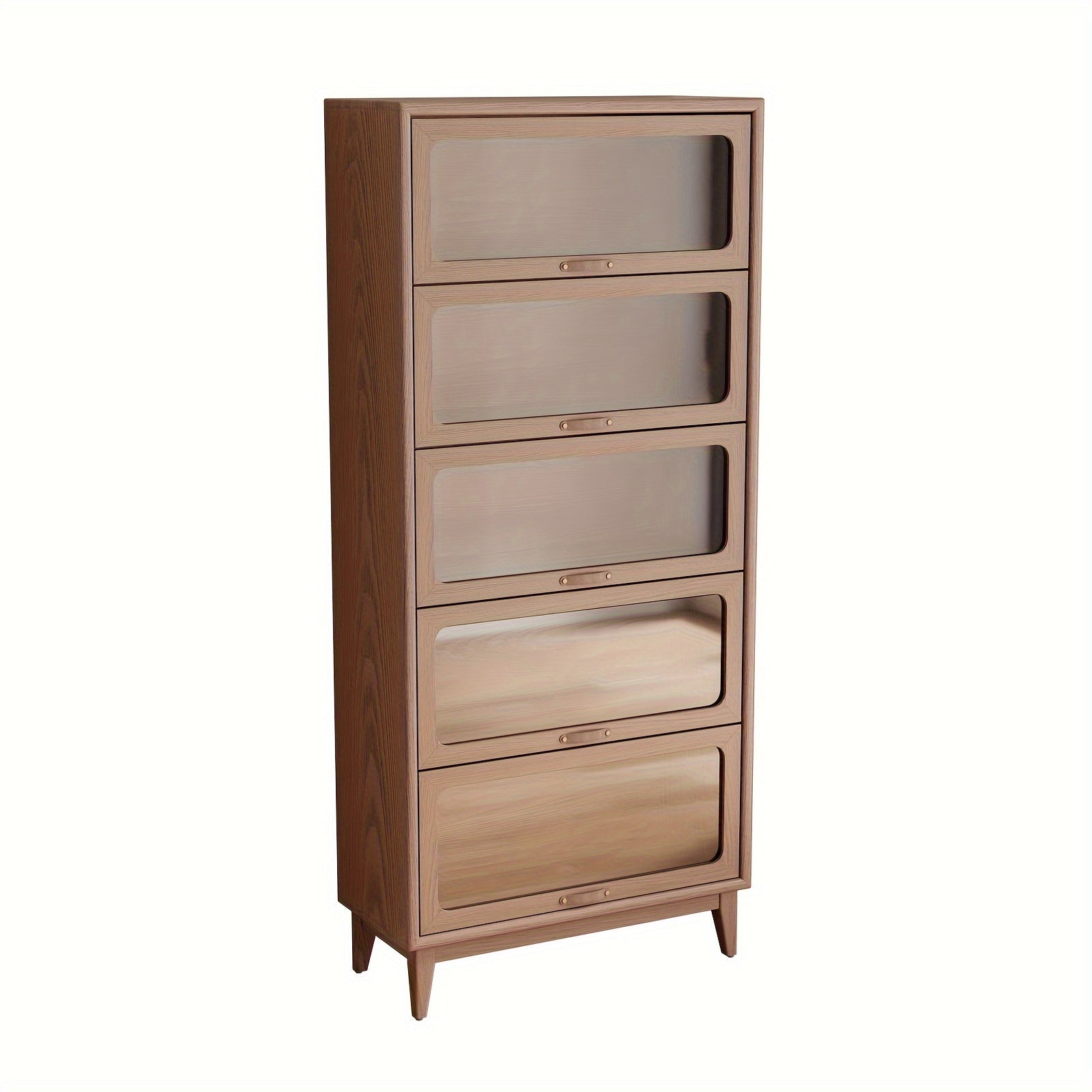 : Solid Wood Bookshelf with Glass Doors, Floor-Standing Storage Shelf, Wall-Mounted Narrow Cabinet with Extra Large Capacity, Bedside Bookcase with Storage Space, Christmas Gift, Black Friday Product