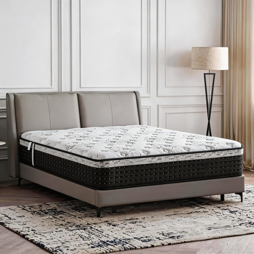 12\u002F14 Inch White Hybrid Mattress with Black Edge, Medium Firmness, Anti-Vibration Springs, 7-Zone High-Resilience Memory Foam for Precise Contouring, Optimal Lumbar Support. Suitable for Home And Hotel