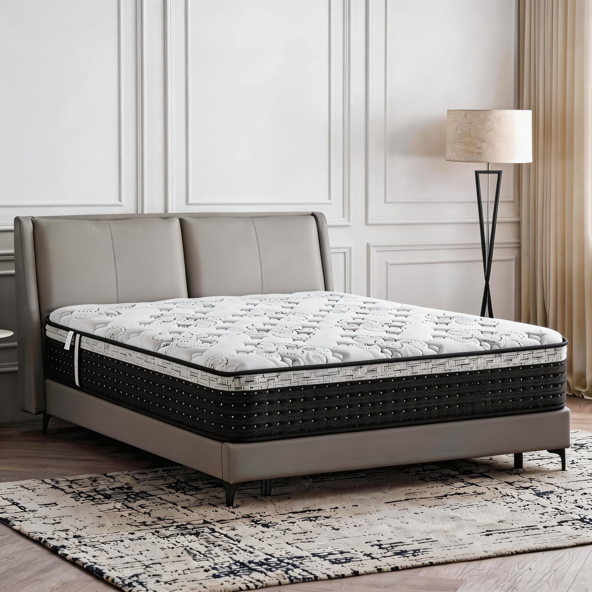 12\u002F14 Inch White Hybrid Mattress with Black Edge, Medium Firmness, Anti-Vibration Springs, 7-Zone High-Resilience Memory Foam for Precise Contouring, Optimal Lumbar Support. Suitable for Home And Hotel