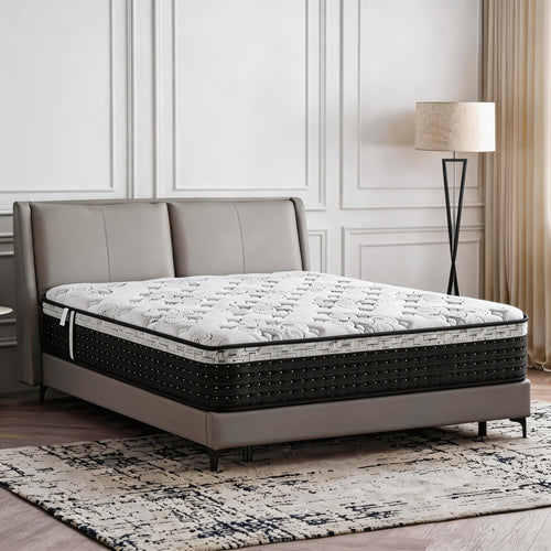 12\u002F14 Inch White Hybrid Mattress with Black Edge, Medium Firmness, Anti-Vibration Springs, 7-Zone High-Resilience Memory Foam for Precise Contouring, Optimal Lumbar Support. Suitable for Home And Hotel