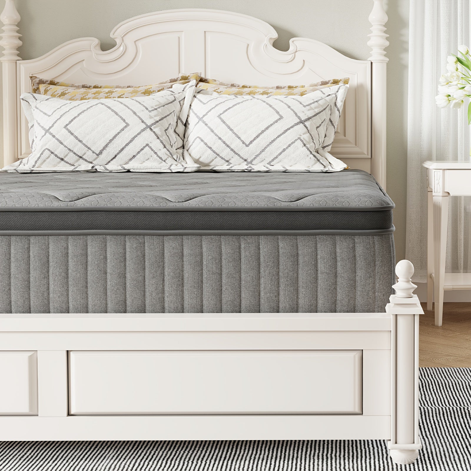 Novilla 8 10 12 14 Inch Pocket Spring Hybrid Foam Mattress, SmartS Coil, Pillow Top Design And Motion Isolation